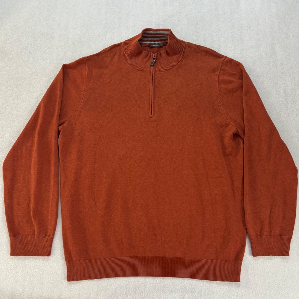 J.McLaughlin Mens Burnt Orange Cotton Modal Quarter Zip Pullover Sweater Large